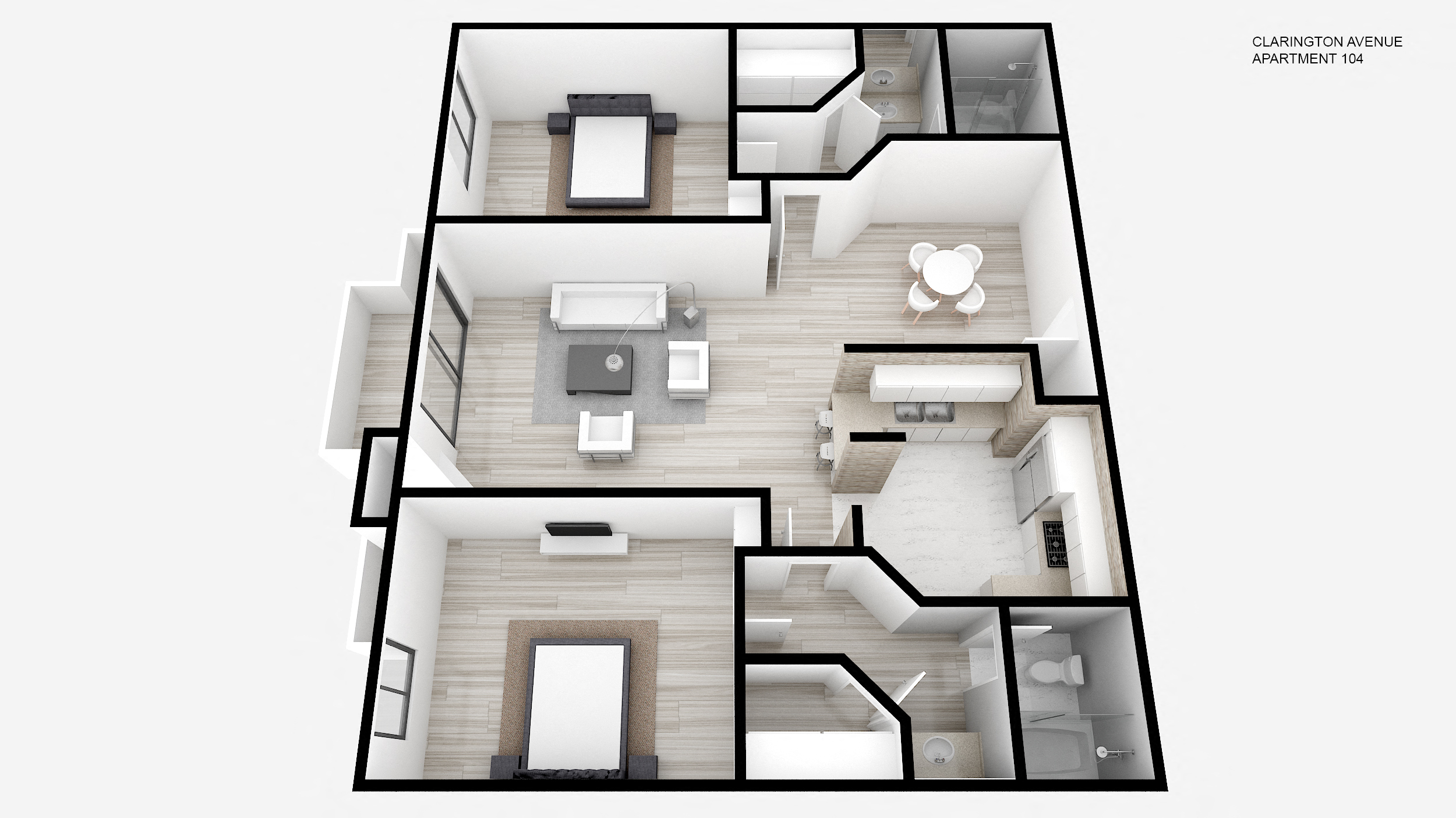 Floor plan for 2 beds, 2 baths, 1050 sqft